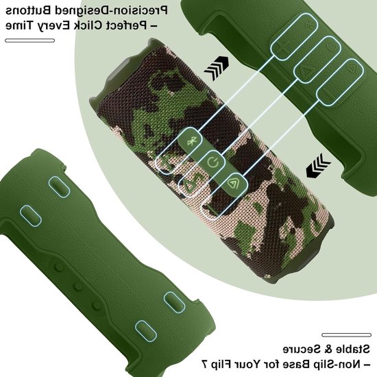 Siliconen Beschermhoes voor Draagbare Bluetooth Speaker met Afneembare Schouderband, Schokbestendig en Zacht, Geschikt voor JBL Flip 7 (Olijfgroen) van Merkloos — afbeelding 3