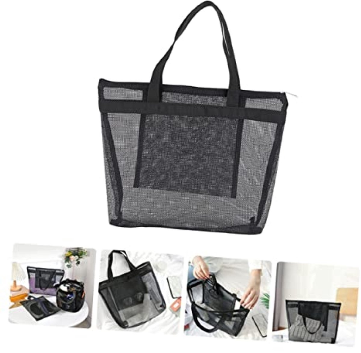 Bad Sauna Tas Organisator - Mesh Douchetas - Outdoor Buitenspeelgoed - Draagtas voor Strand, Fitness, Reizen - 45x38 cm - Zwart thumbnail 5