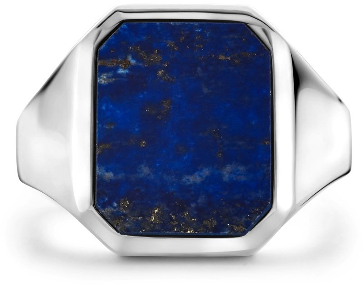 Gerhodineerd Zilver Zegelring Massief Lapis 13 X 11Mm 1337944