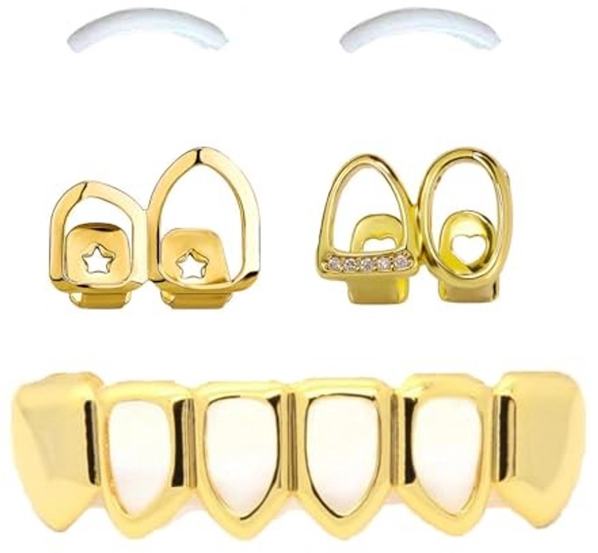 Cosensi- Beugeldecoratie Goud - 18K Hiphop Tanden - Dubbelzijdige Styling - Siliconen Vormlatten - Voor Muziekfestival - Voor Mondhygiëne - Tandgrill