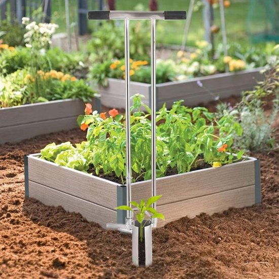 Bloembollenplanter Lange Steel - Plantenplanter Tuinieren - Bloemen Zonder Buigen - Dubbele Handgreep - 7 cm Diameter - Roestvrij Staal — afbeelding 3