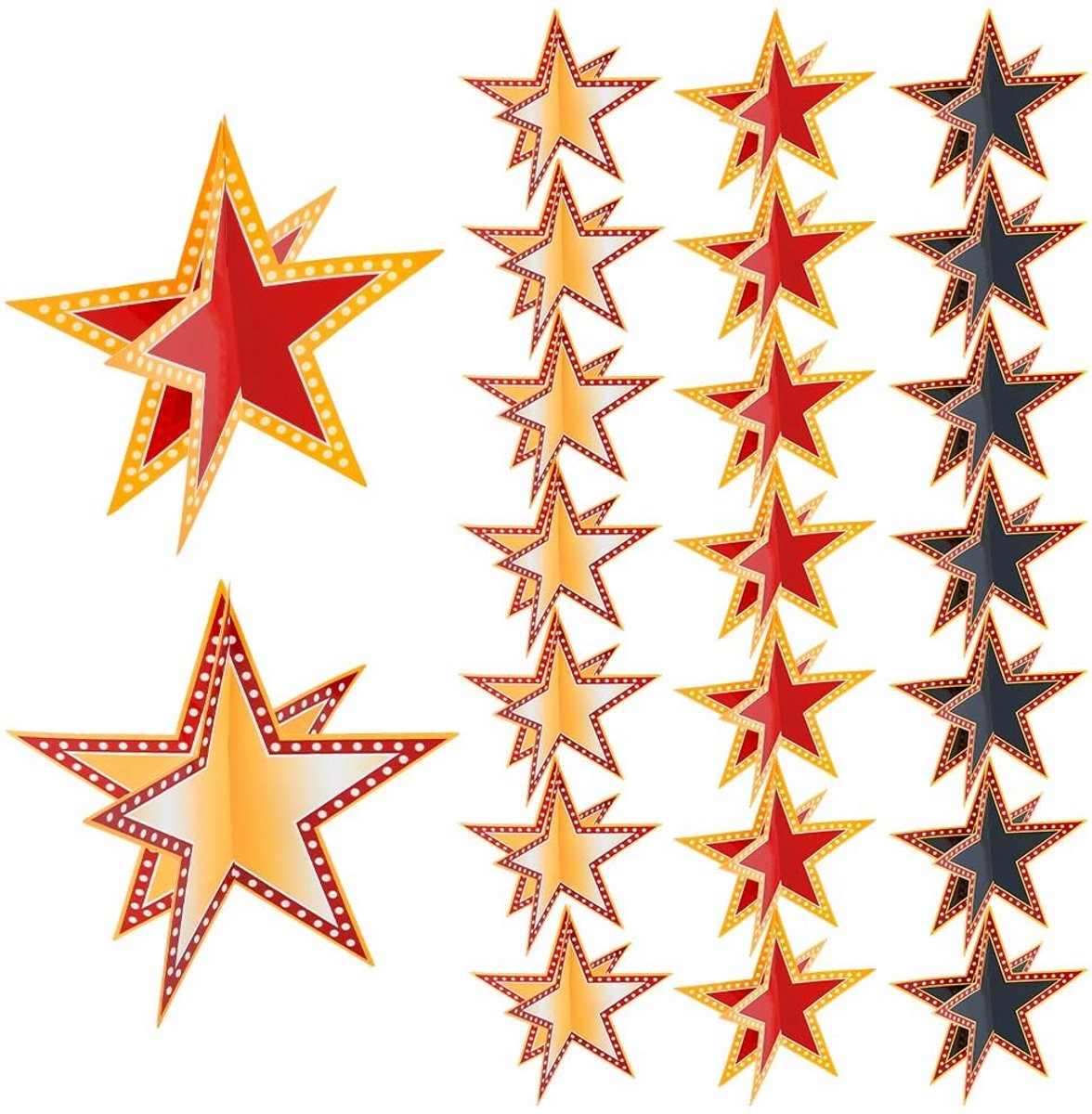 Dailygoods- Ster 3D Decoratie - 24 Stuks - Papier - Feestbenodigdheden - Filmavond - Verjaardag - Afmetingen 200 mm - Tafeldecoratie