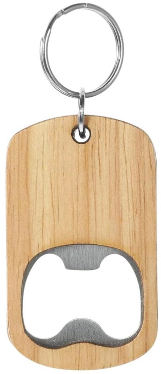 JHUBERS- Sleutelhanger Flesopener - Duurzaam Roestvrij Staal - Houten Handvat - Compact Formaat 6,7 x 3,9 cm - Cadeauset - Elegant Verpakt