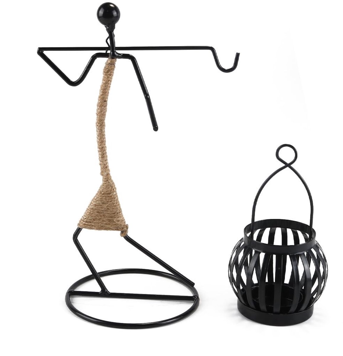JHUBERS- Kaarsenhouder zwart mat ijzer - Kandelaar meisje - Vintage ontwerp - Roestbestendig - Geschikt voor diner en evenementen - Afmetingen 23,8 x 17 x 10 cm