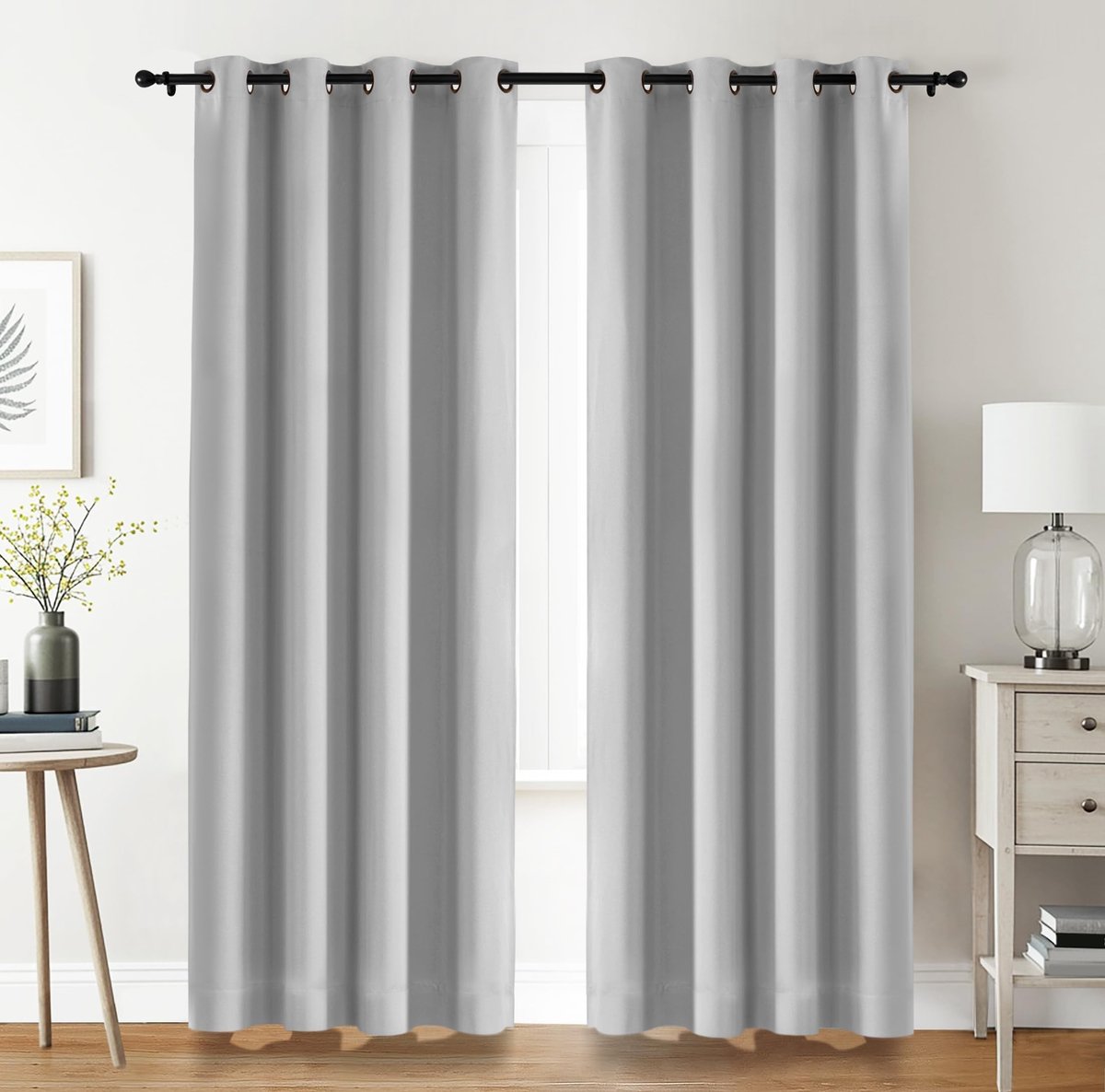 ZEYNOMAX- Verduisteringsgordijnen 2 Panelen - Thermische/Geluidsisolerende - 140x245 cm - Grijs/Wit - Kant en Klaar - Oogjes - Gordijnen