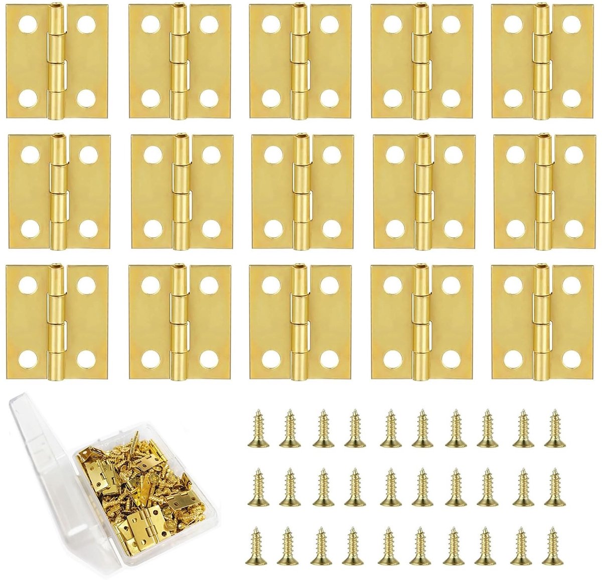 JHUBERS- Mini-Scharnieren 50 Stuks - 15 x 18 mm - Hoogwaardig Ijzer - Inclusief 200 Schroeven - Voor Modelbouw/Knutselen - Eenvoudig Te Installeren - Scharnier