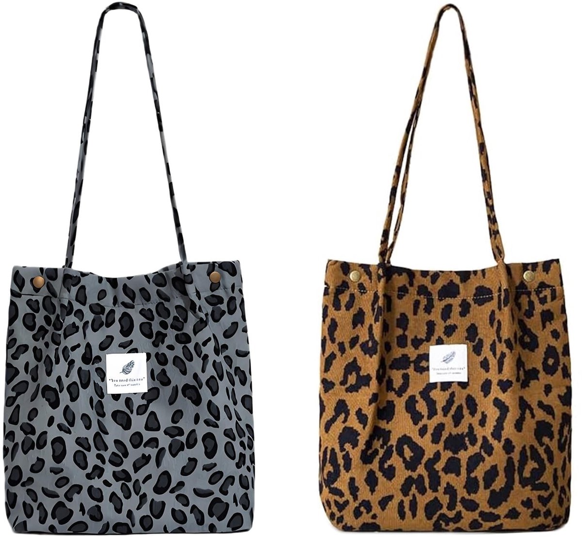 BRENZOOS- Schoudertas Dames Grote Capaciteit - Corduroy Tas - Luipaardprint - Shopper/Handtas - Praktische Indeling - Duurzaam en Kreukbestendig - Tote Bag