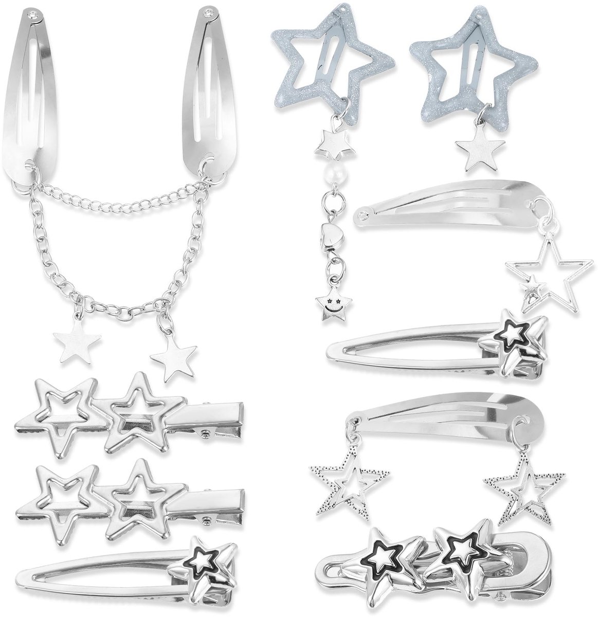 BRENZOOS- Haarspeld Zilver - 10 Stuks - Kawaii Ster - Antislip - Retro - Schokbestendig - Y2K Design - Haarclips