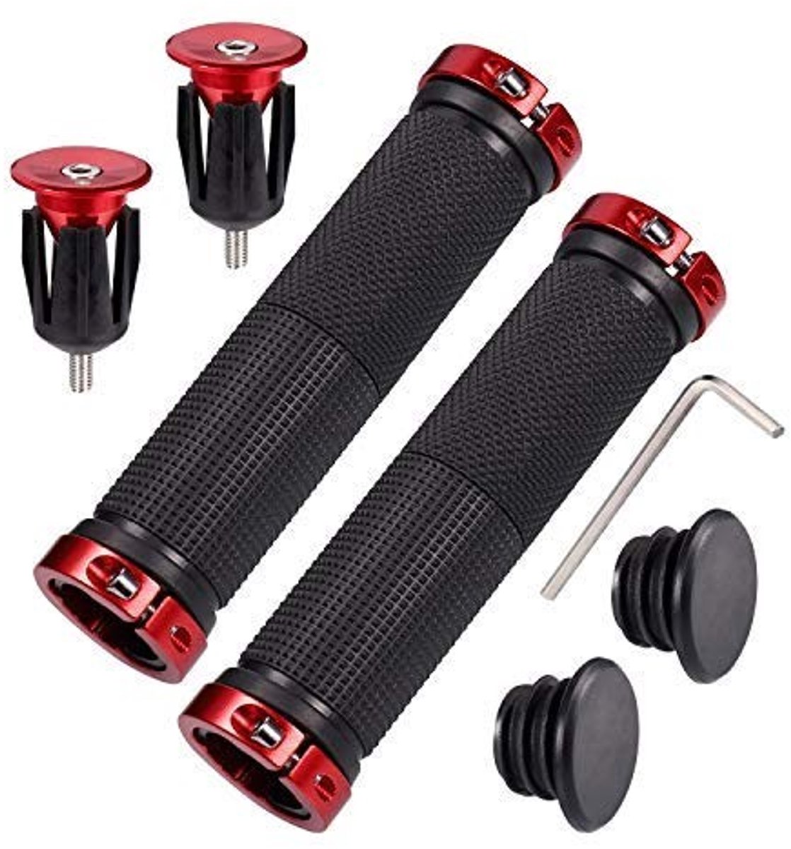 BRENZOOS- Fietsstuurhandgrepen Antislip - Dubbele Vergrendeling - Aluminium - Geschikt voor MTB/BMX/Scooter - 130 mm - Zacht Duurzaam Rubber - Fietshandvatten