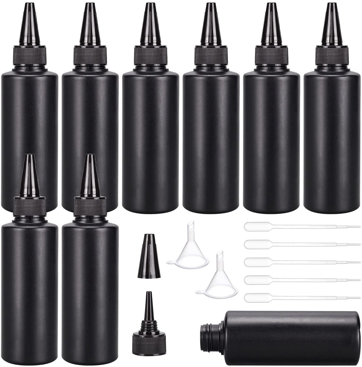 BRENZOOS - 16 Stuks Zwarte Plastic Knijpflessen met Trechters en Transferpipetten
