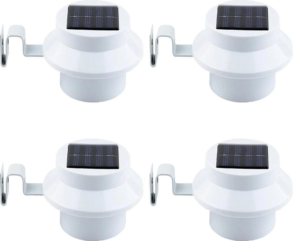 Set van 4 LED-gootverlichting op zonne-energie – Witte nachtlampjes, wandlampen, schuttingverlichting, gootverlichting op zonne-energie
