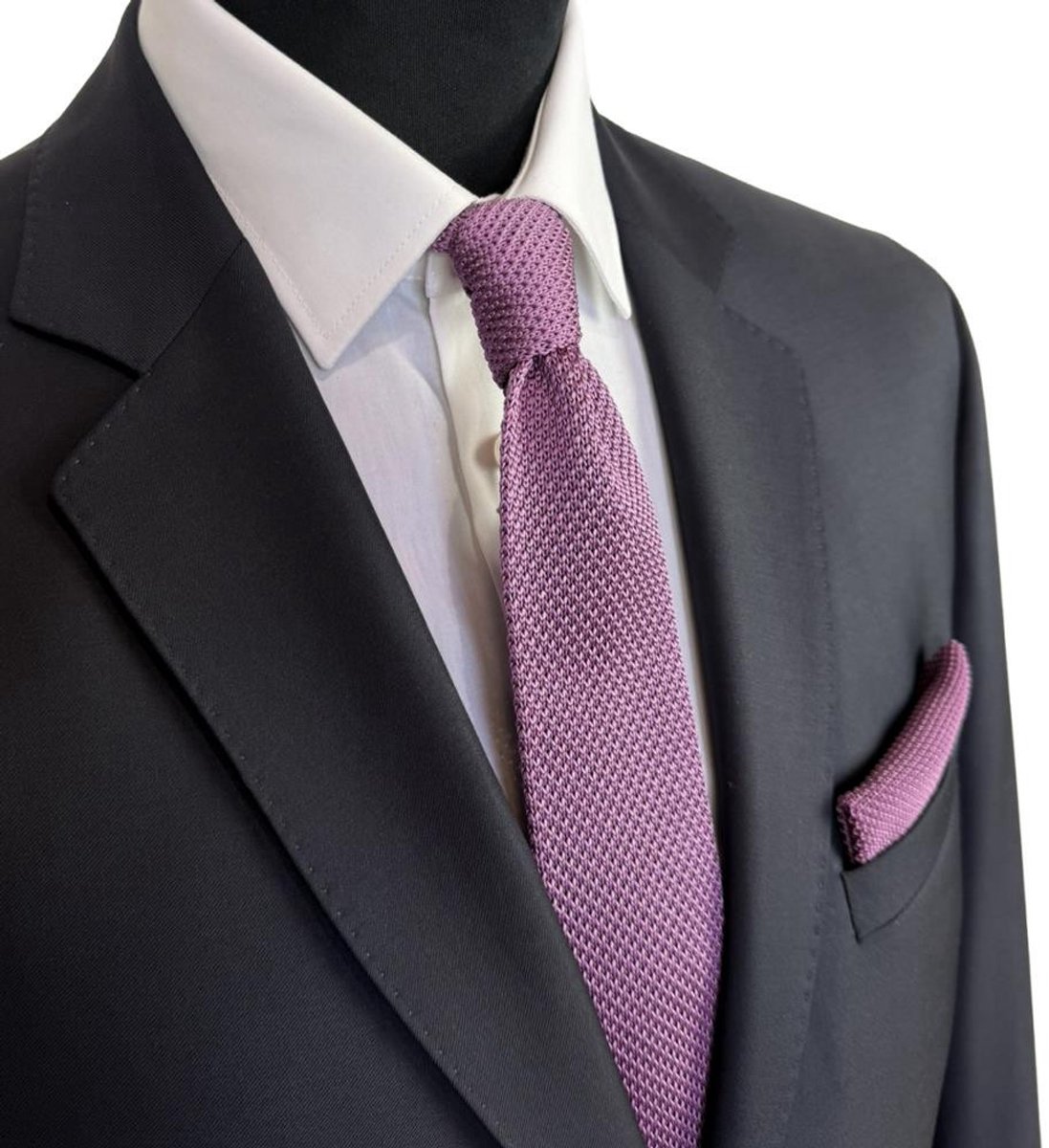 Baxter & Bow Stropdas Set Heren Dusty Grape – Gebreide Stropdas met Pochet - gebreid polyester - dusty grape