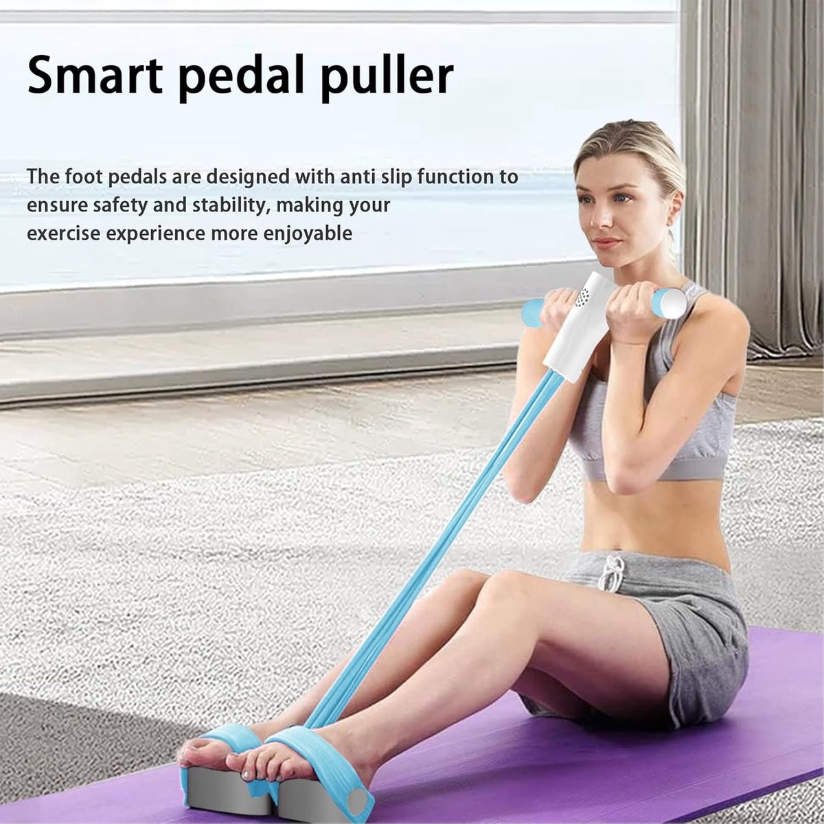 Pedaal Trekoefenband - Buikspier trainer - Fitness en yoga - Realtime stemfeedback - 27x55 cm - Blauw