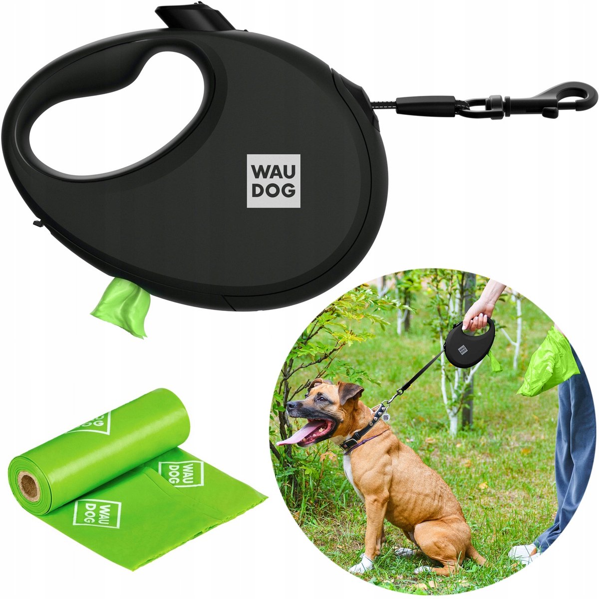 WAUDOG R-leash: Automatische Hondenriem met Poepzakhouder & Reflectie (S, <12kg)