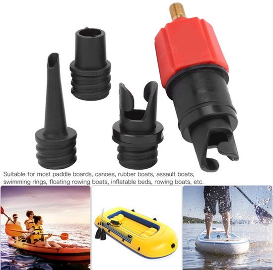 Ventieladapter Luchtpomp - Opblaasbare Klep Adapter - Watersport Accessoires - Universele Compatibiliteit - 3 Mondstukken - Zwart Rood van Merkloos — afbeelding 2