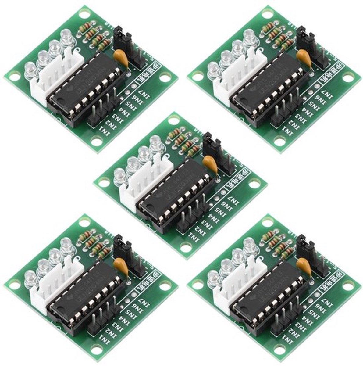 - ULN2003-stappenmotormodule - 5 stuks - Plug-and-play-interface - stapsgewijze motorbesturing - LED-statusindicator - Geschikt voor 3D-printers
