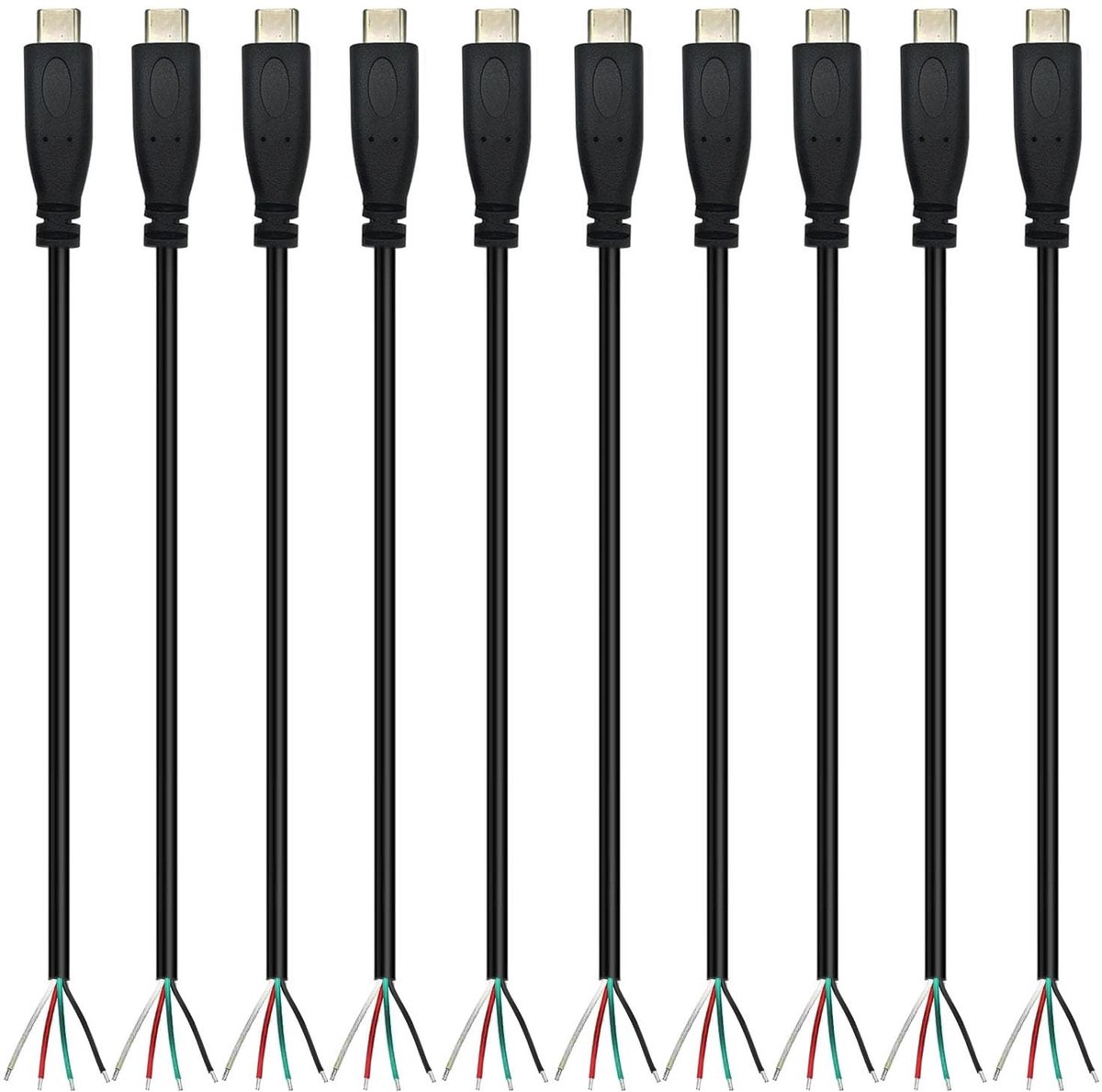 Dailygoods - USB C Pigtail Kabel 10 Stuks - 4 Pin 28 AWG voor DIY Reparaties