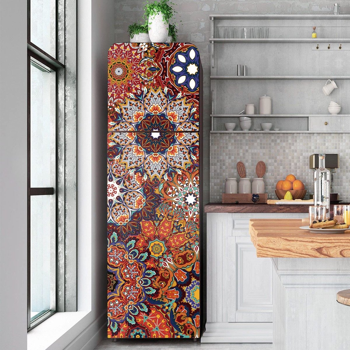 Dailygoods- Koelkaststickers Geometrisch Paars/Goud - Zelfklevende Vinyl Folie - Waterdicht/Verwijderbaar - DIY Decoratie - 56x163cm - Koelkastfolie