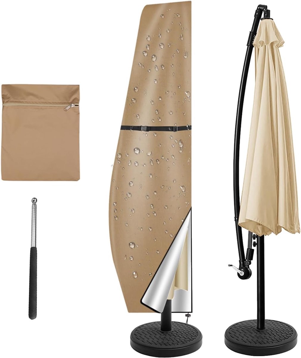 VHV Parasolhoes - Zwevende parasolhoes - Beschermhoes parasol - Met stok - Waterdicht - UV-bestendig - Met rits - Voor tuin en terras - Universeel - 280*46cm - Kaki