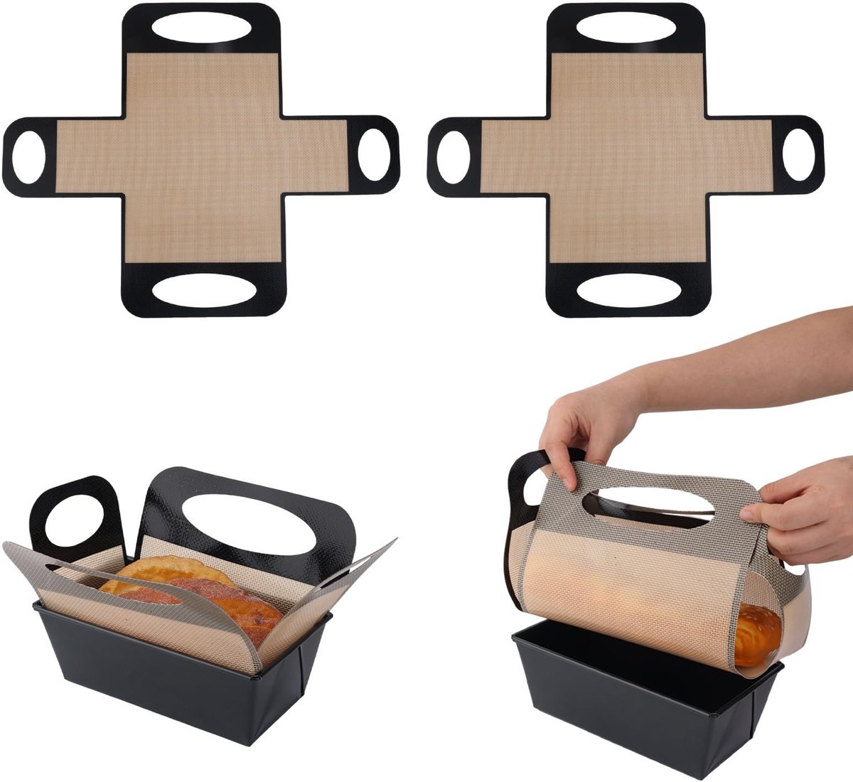 Dailygoods- Broodbakvormliners Antiaanbaklaag - Siliconen Bakmat - Hittebestendig - 2 Stuks - 48,76x39,11 cm - Geschikt voor 9x5 inch Broodvorm