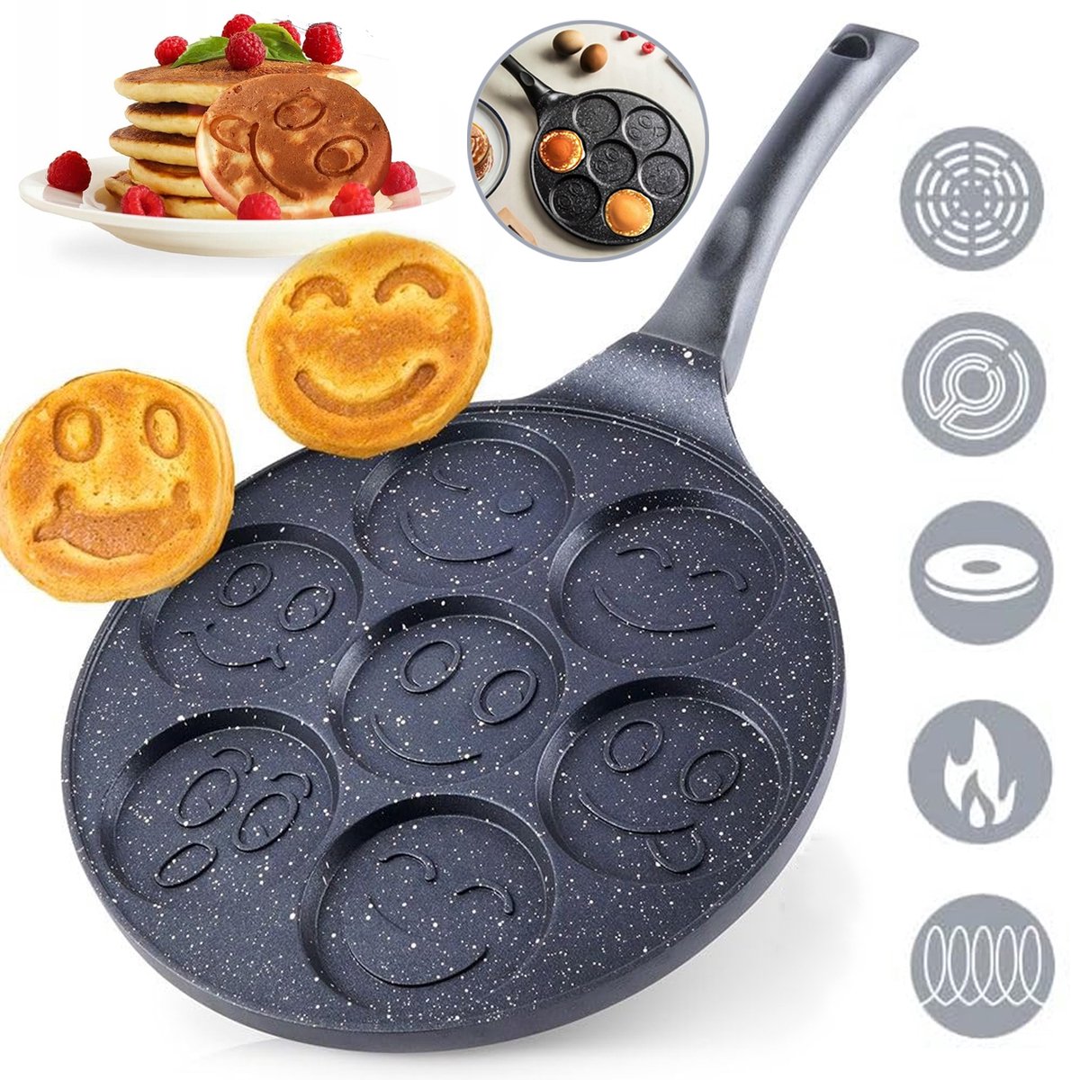 Niet-klevende pannenkoekenpan met 7 emoji-vormen