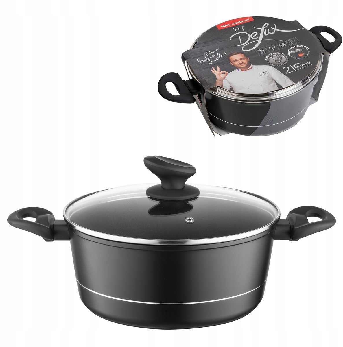 Florina Delux Gessler Aluminium Pan 24cm 4L Zwart - Inductie & Vaatwasser