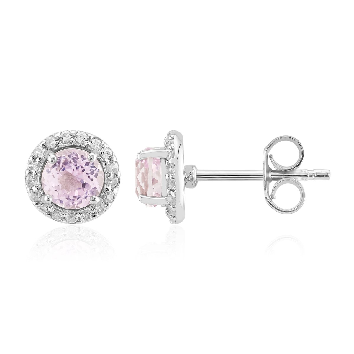Cavill - Zilveren Oorbellen met Kunziet en Pavé Zirkonia - 925 Sterling Zilver Platina Verguld - 1,521 ct - Rond Slijpsel - Elegant & Subtiel