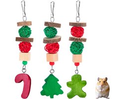 3-delige set met speelgoed voor cavia's, knaagspeelgoed voor hamsters, kerstdierenspeelgoed, snacks, kooi, ophangaccessoires en knaagspeelgoed.
