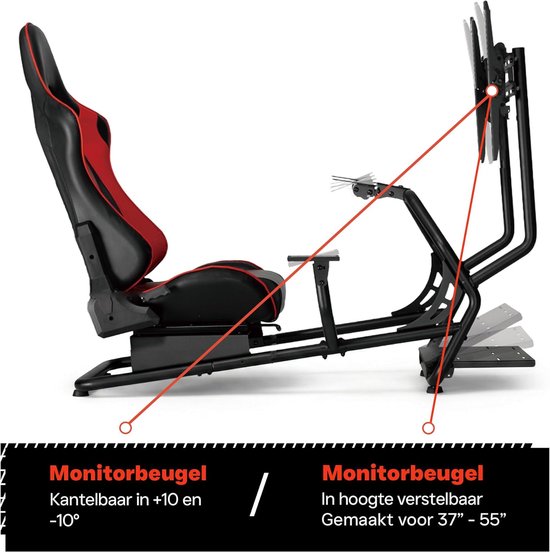 Race Cockpit - Sim Racing Stoel - Realistische Racesimulatie - Volledig Verstelbaar - 131 x 72 x 110 cm - Zwart — afbeelding 3