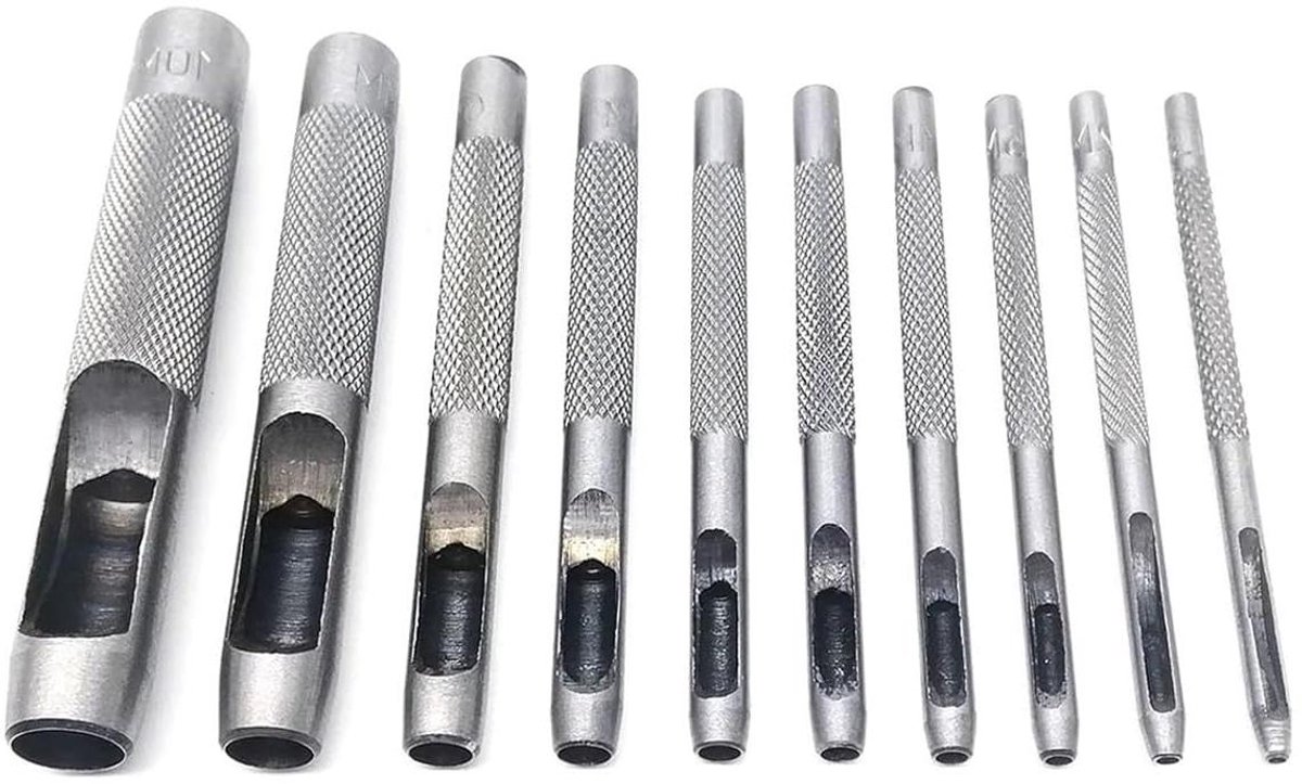 Holle ponsset - Gereedschap set - Leerbewerking - Nette gaten maken - 6 stuks - Zilver