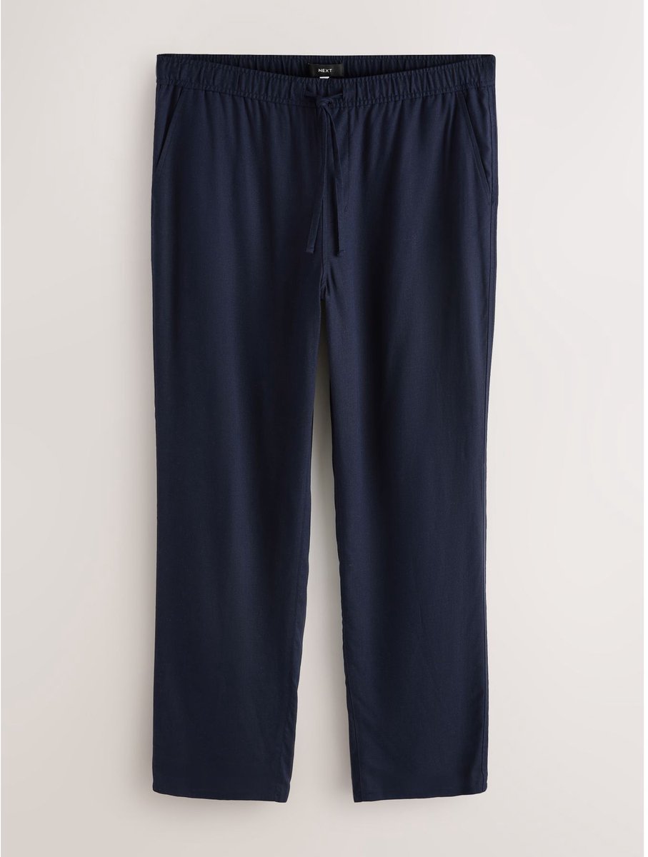 Next - Heren - Basic linnen broek met elastische taille en ruimvallende pasvorm - Blauw