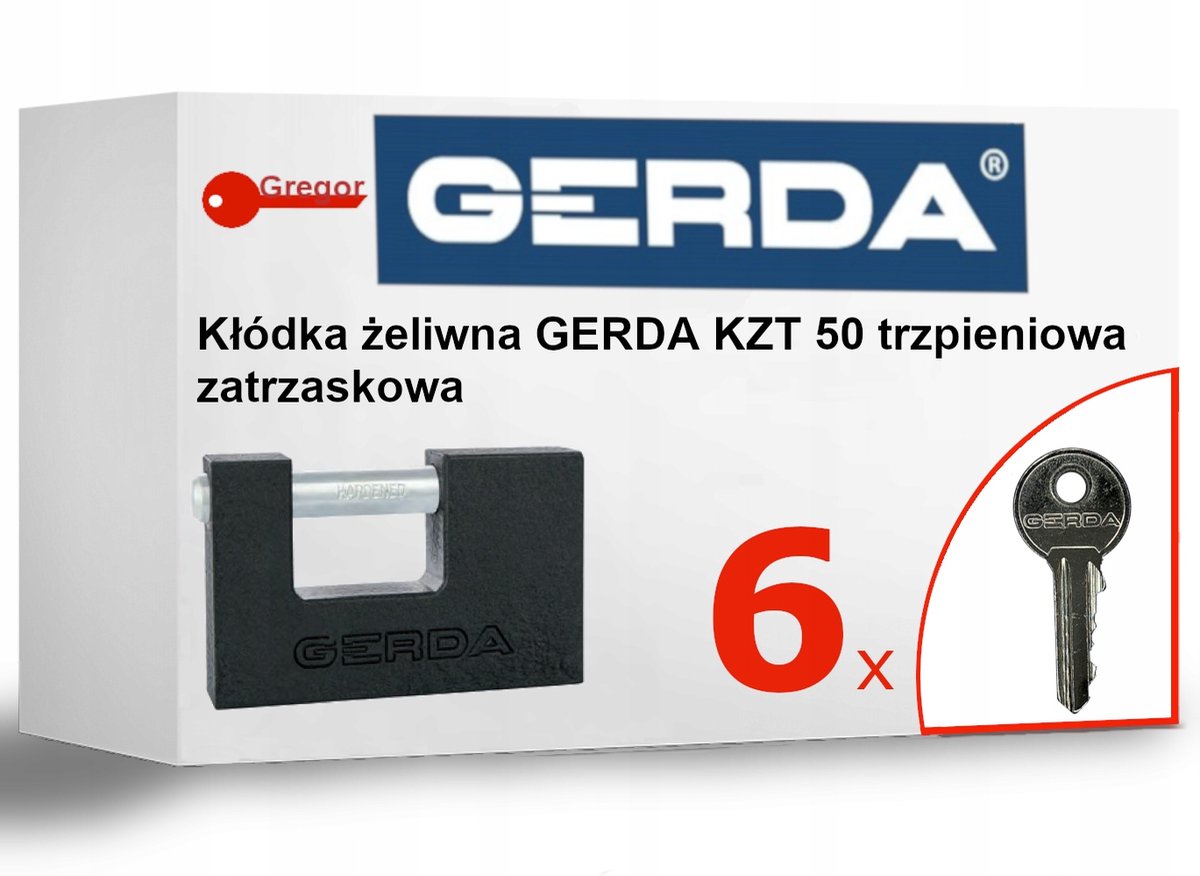 Gerda KZT50 Kłódka Trzpieniowa Antywłamaniowa - 6 sleutels