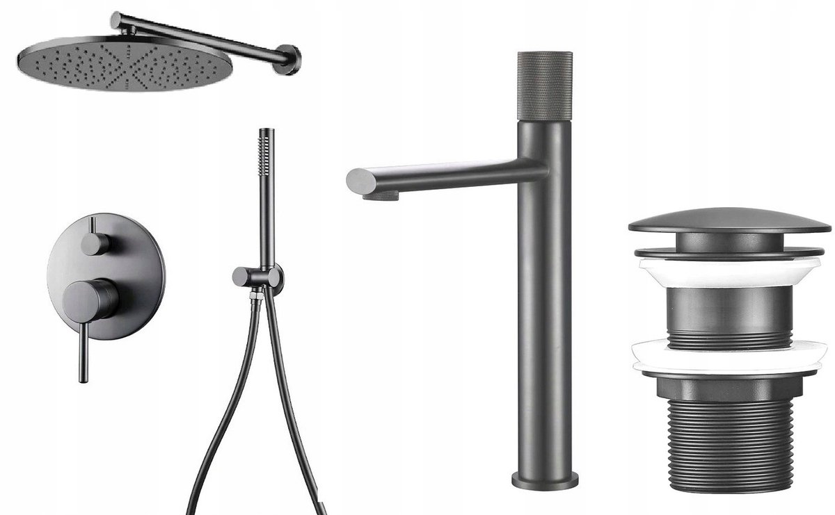 Luxe Douchekolom Gun Grey Mat Zwart - Inbouw & Opbouw