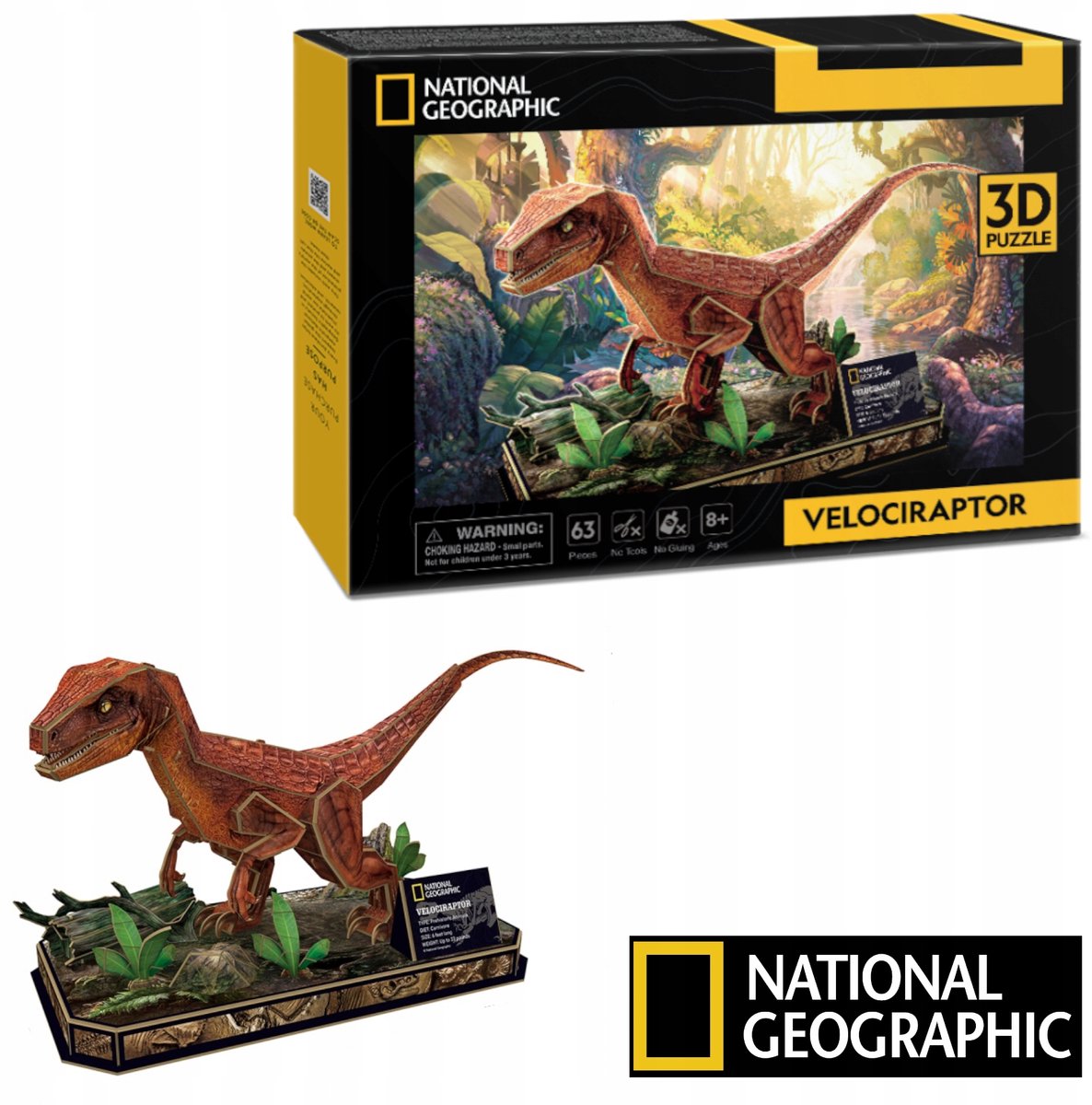 National Geographic 3D Velociraptor Puzzel - 63 Delen