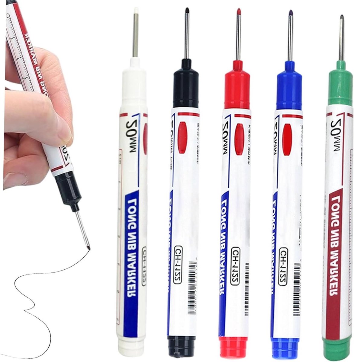 Diepe Gat Markers - Permanente Pennen - Industriële Markering - Lange Penpunt - 5 Stuks - Kleurrijk