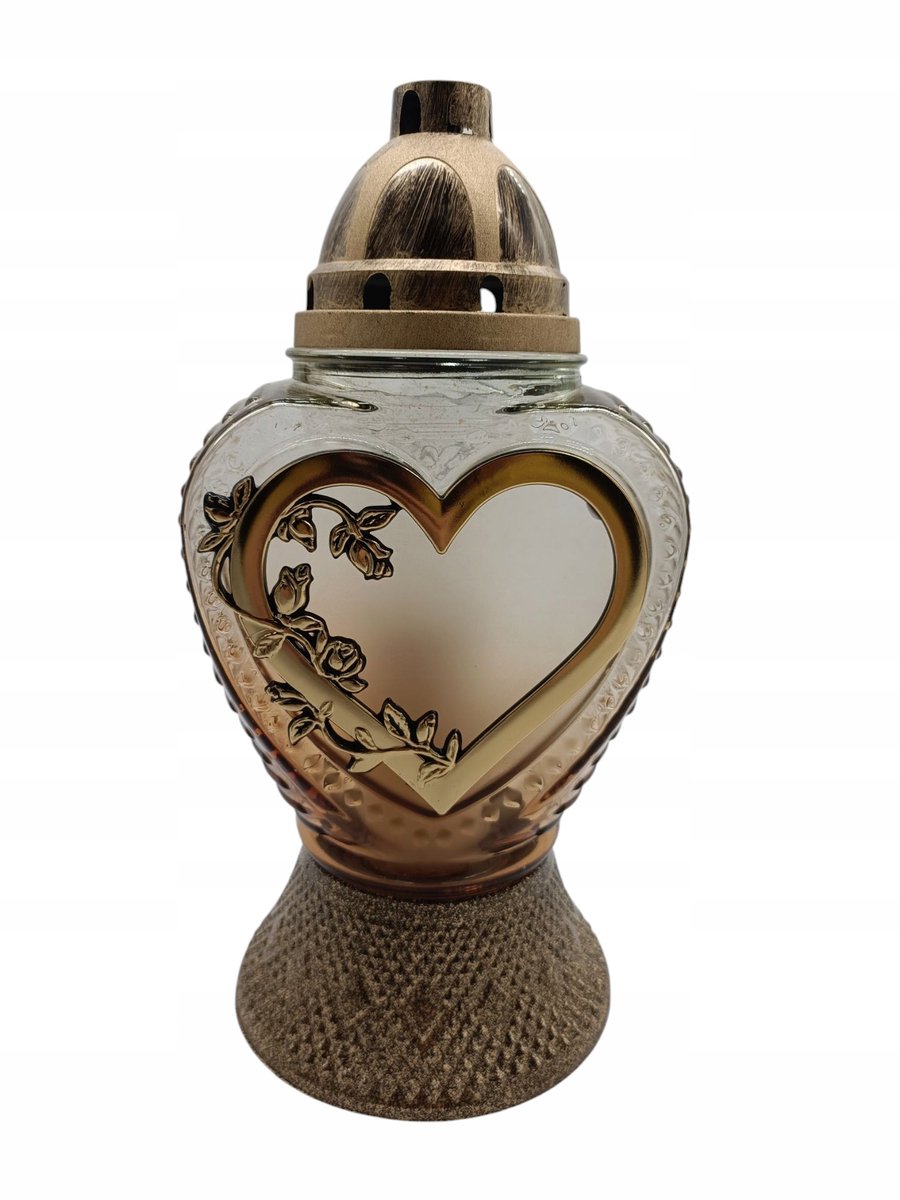 Gouden Hart Graflicht met Amberkleurig glas - 34 cm