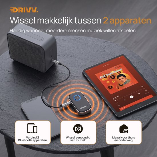 Drivv. Bluetooth Receiver - 16 uur draadloos - BT 5.0 - 3.5mm AUX - Bluetooth Ontvanger - Bluetooth Receiver Auto — afbeelding 5