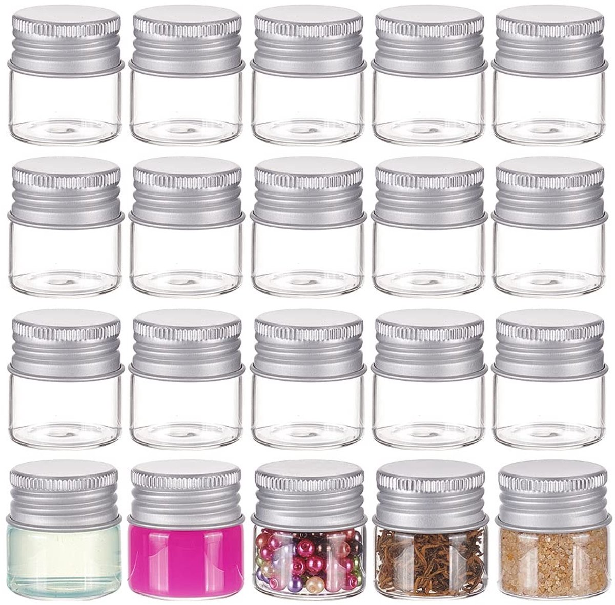 Dailygoods- Cosmetische Containers 20 Stuks - Glazen Flesjes 10ml - Monsterflesjes - Aluminium Doppen - Voor Vloeistoffen - Kunst en Ambachten