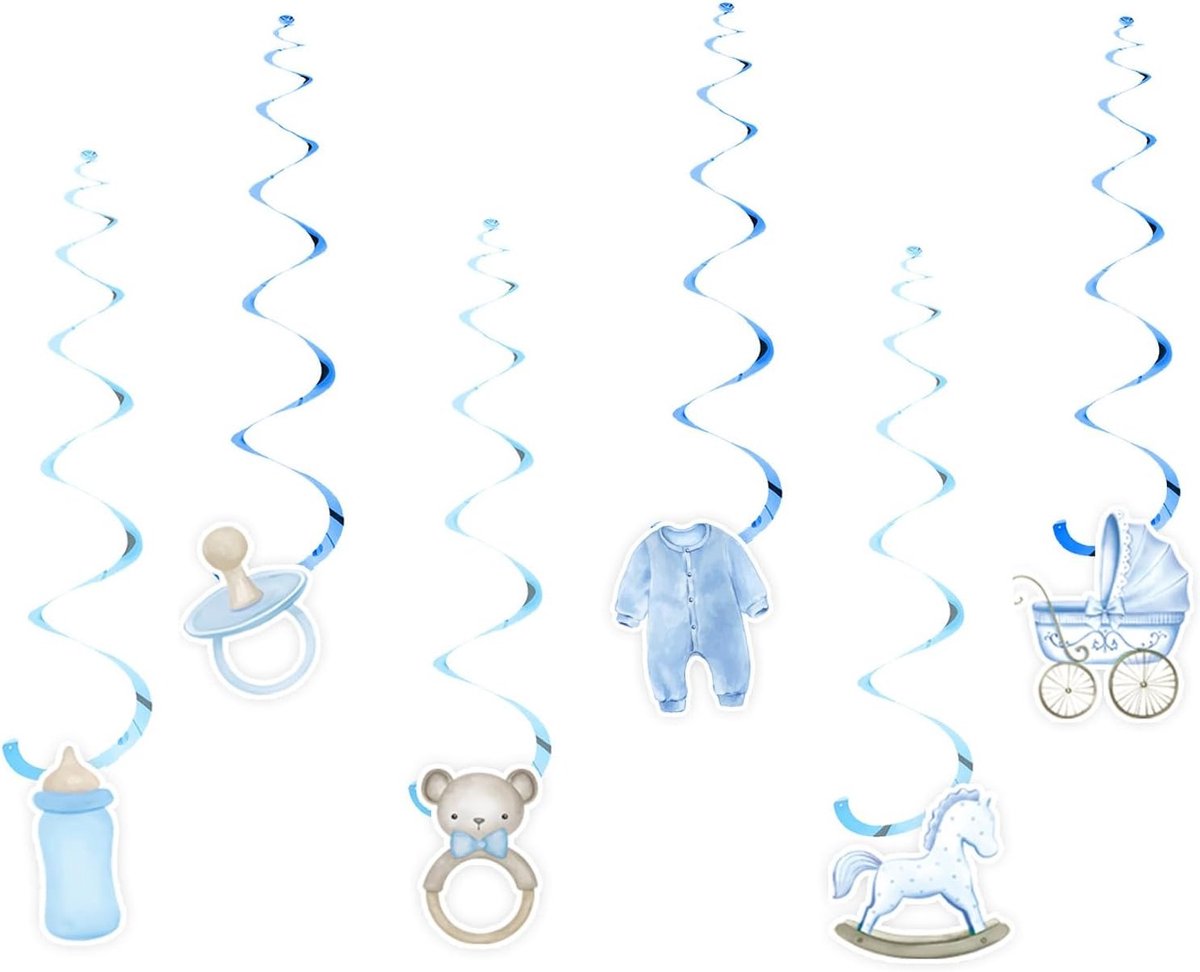 24 Stuks Blauwe Versieringen voor Baby Shower - Het is een Jongenthema, Hangende Spiralen en Decoraties voor Gender Reveal en Feestjes