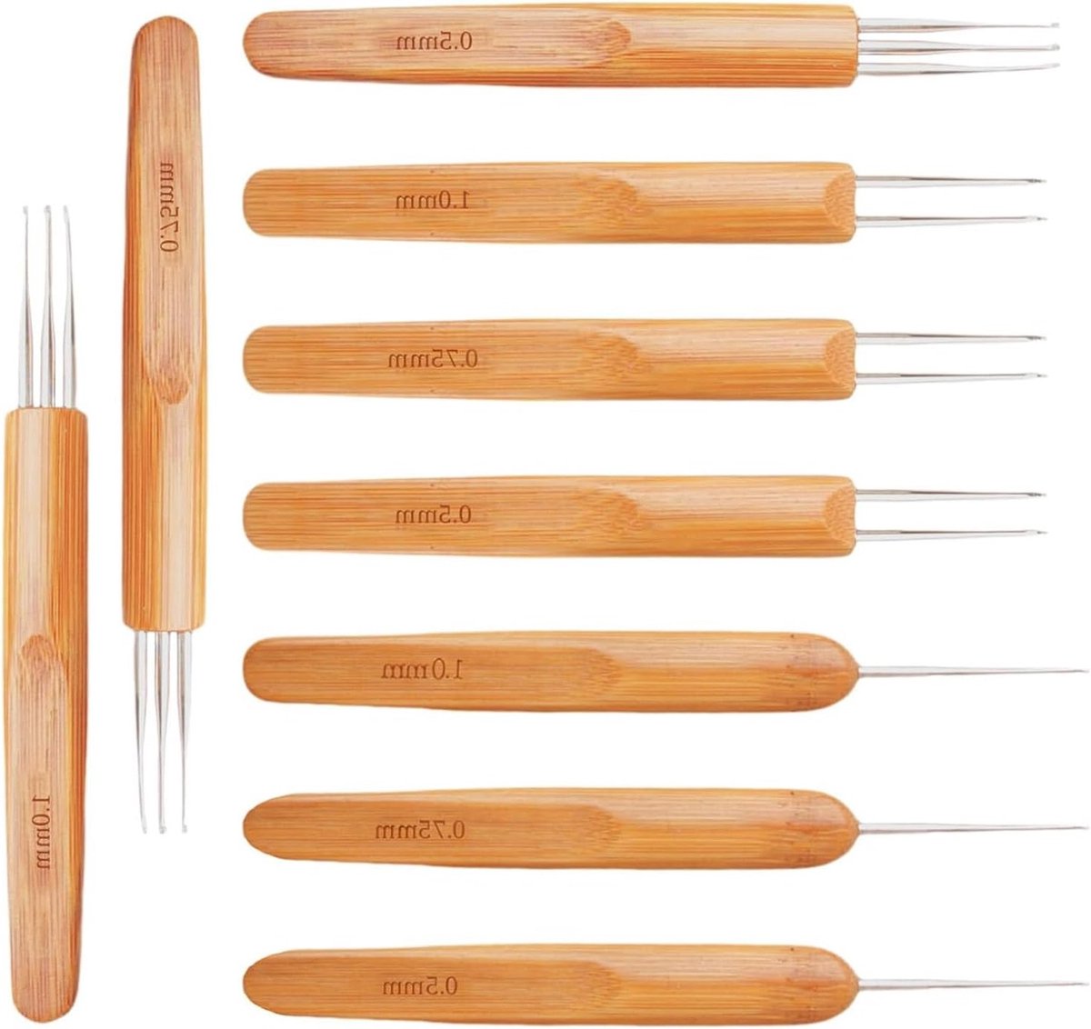 Dreadlock Haaknaalden Set van 9 Stuks met Bamboe Handvatten voor Dreadlocks, Vlechten en Haar Weven