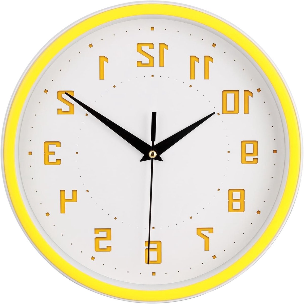 Stille Ronde Wandklok 9 Inch - Moderne Decoratieve Klok voor Keuken, Slaapkamer en Kantoor - Geel Design zonder Tikken