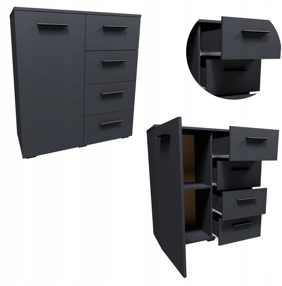 Cztery kąty HELENA Serie - Dressoir - Antraciet - 80cm - Kleine Garderobe