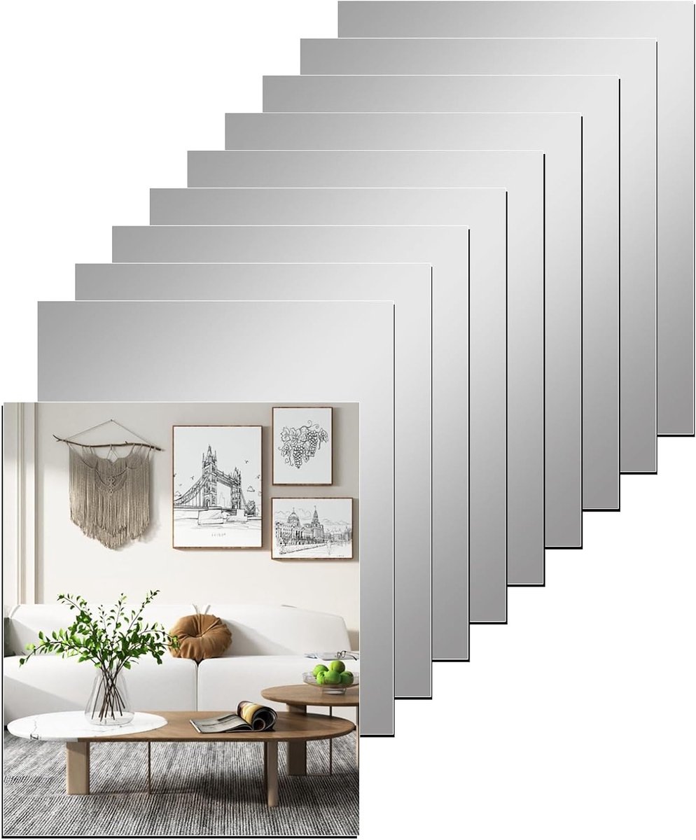 Set van 10 Zelfklevende Wandspiegels van Acryl, 15 x 10 cm, Perfect voor Wanddecoratie en Thuisinrichting