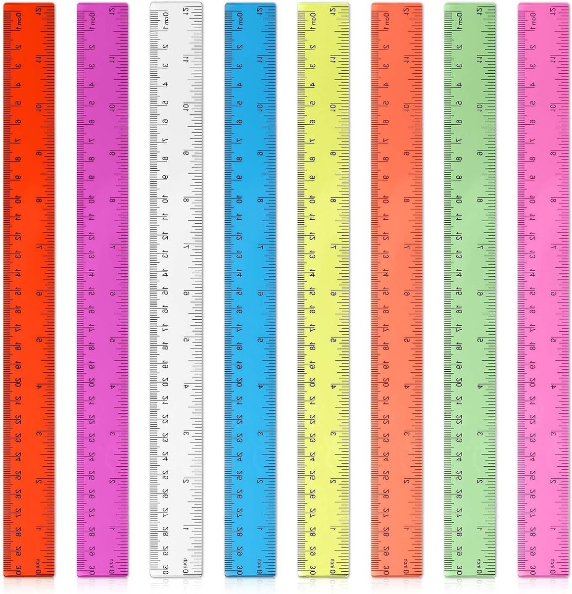 Set van 8 Transparante Plastic Linialen van 30 Inch met Centimeters en Inches voor School en Kantoorgebruik