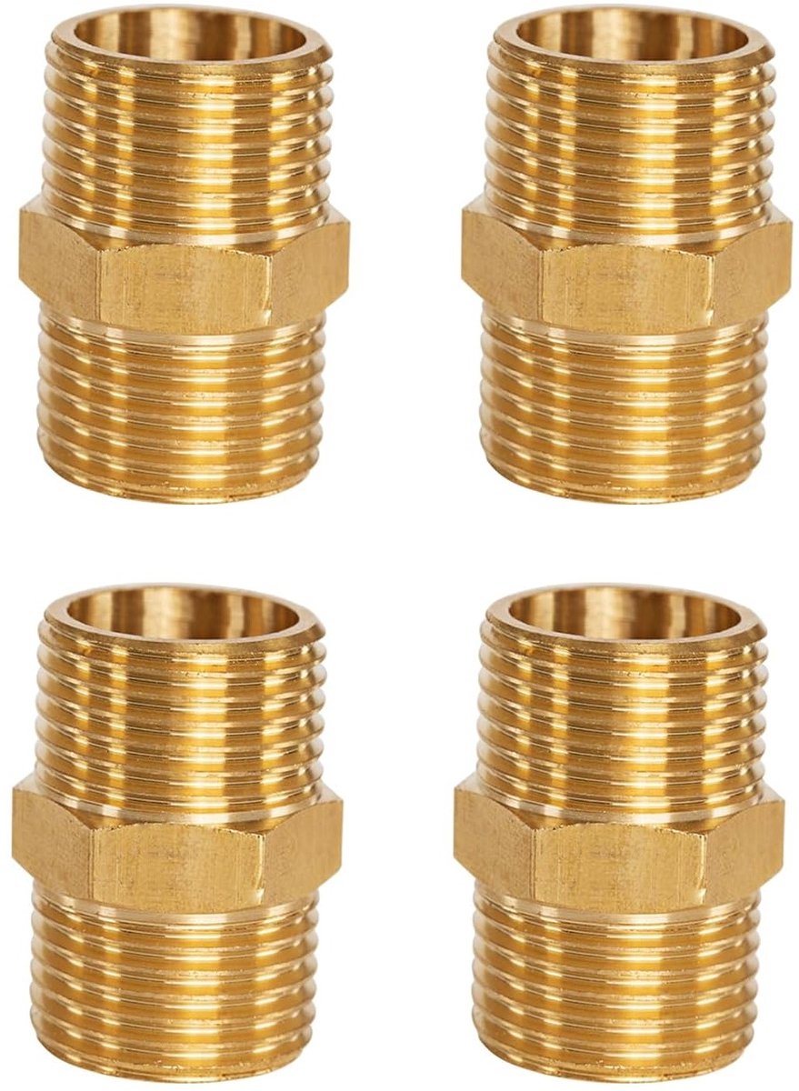 1/2" Male naar 1/2" Male BSP Draad Messing Pijp Fittingen - Hexagonale Nippel voor Slangverbindingen, G1/2 x G1/2 Draad voor Pijpaansluitingen en Conversie