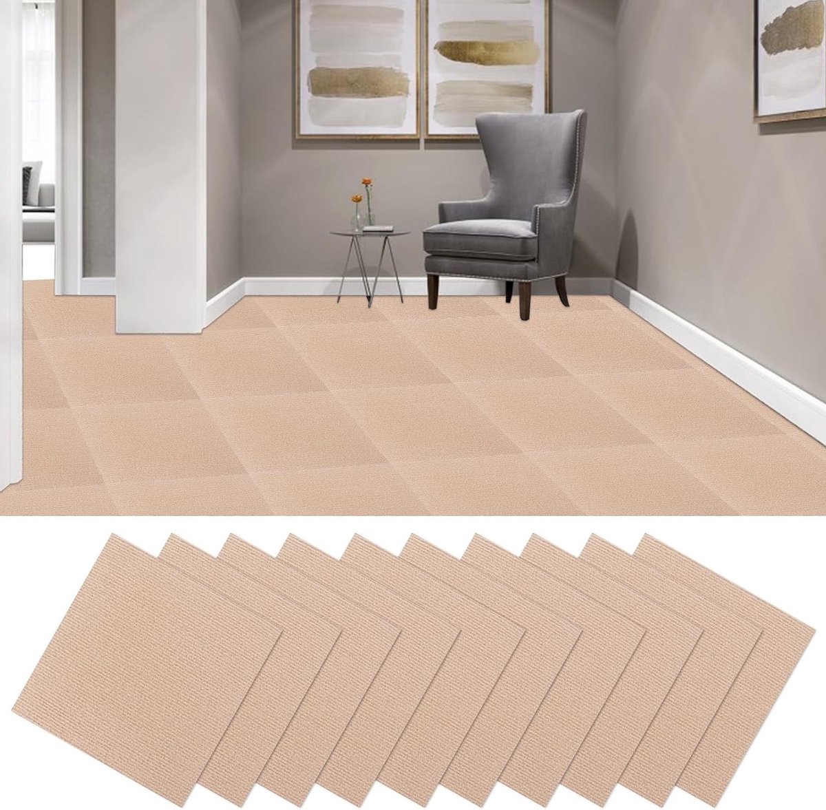 Zelfklevende Vloertegels 30x30cm - 30 Stuks, Ideaal voor Woonkamer, Balkon en Kantoor, Eenvoudige Installatie in Khaki
