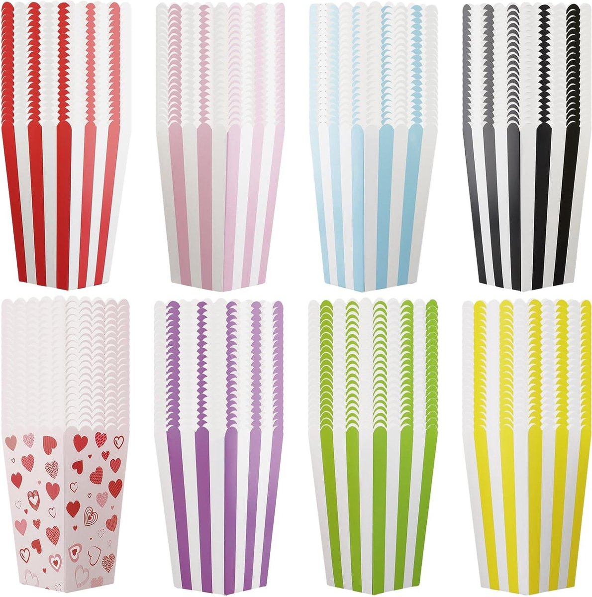 Kleine Popcorn Dozen in 8 Kleuren - 160 Stuks Gestreepte Papieren Dozen voor Snoep, Koekjes en Snacks, 7 x 11.5 x 5 cm