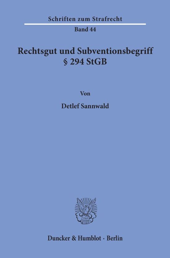 Rechtsgut Und Subventionsbegriff § 294 Stgb - cover