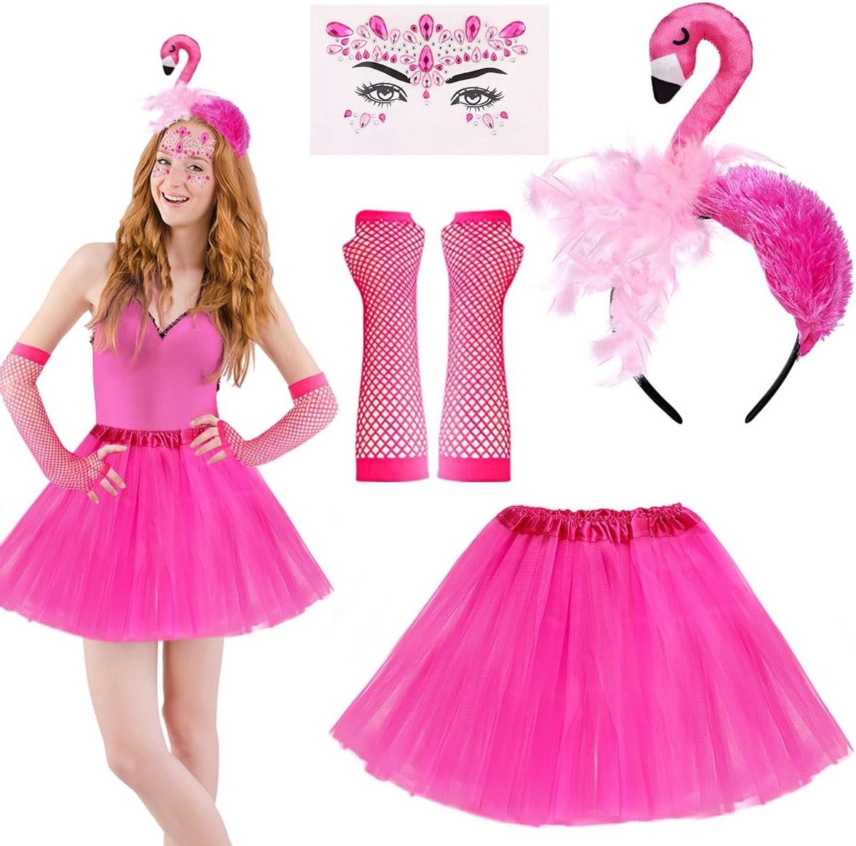 Flamingo Kostuum voor Dames met Tulle Rok en Hoofdband - Perfect voor Hawaii Carnaval en Feestjes