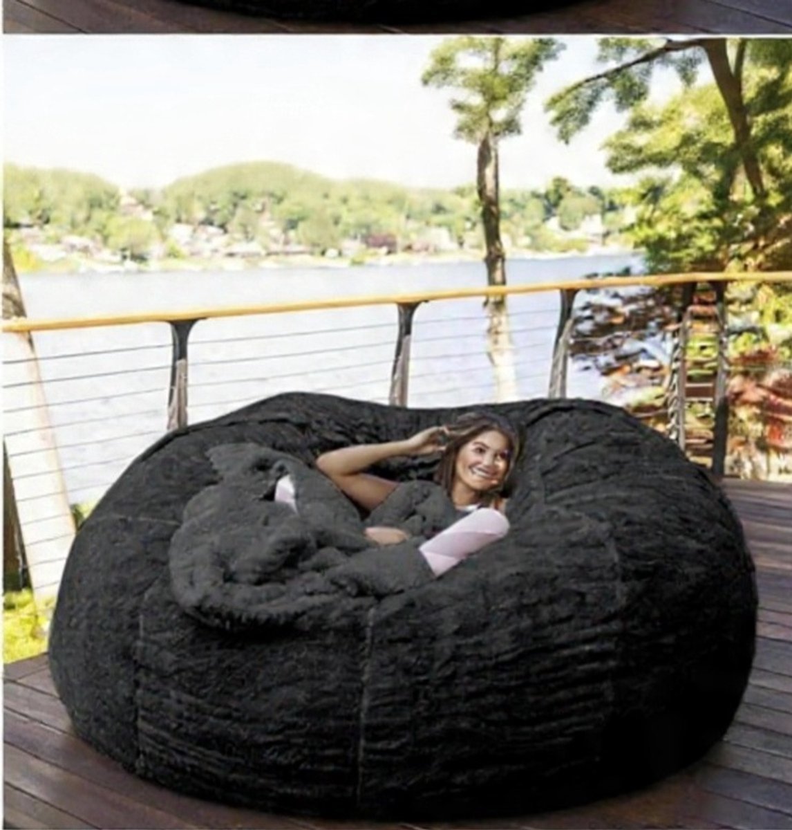 Zitzak Hoes XXL 150 x 75 cm – Luxe Pluche Bont Zitzak Cover Zonder Vulling, Super Zacht en Comfortabel, Wasbare Gaming & Lounge Stoel Hoes voor Volwassenen – Zwart – Vermissen